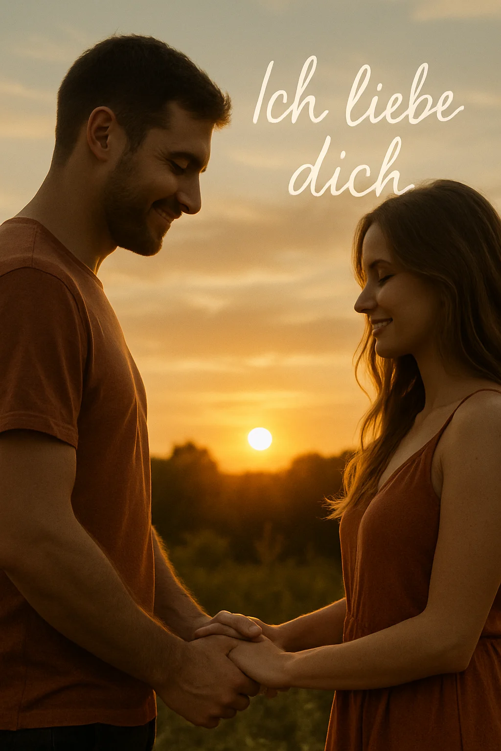 Romantisches Liebesbild mit Sonnenuntergang Liebesbilder mit romantischem Paar bei Sonnenuntergang