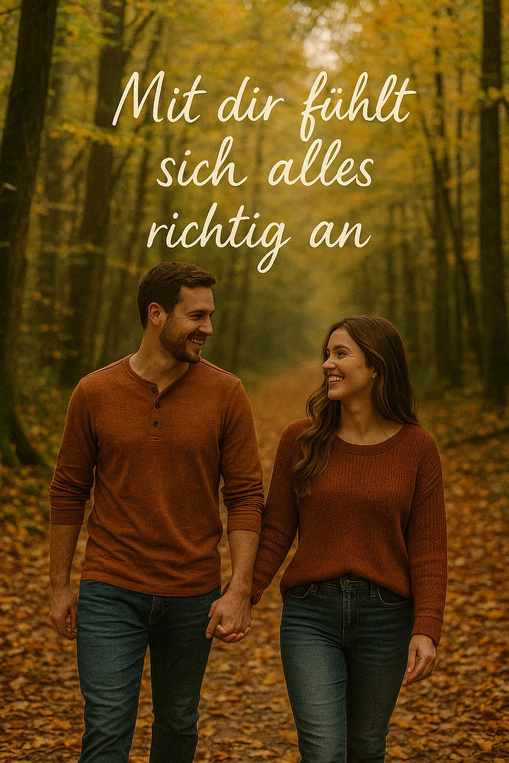 Verliebtes Paar im Wald Liebesbilder: Händchenhaltendes Paar im Wald